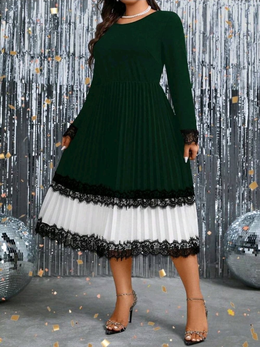 SHEIN CURVE PLEATED LACE TRIM DRESS SZ 1X
